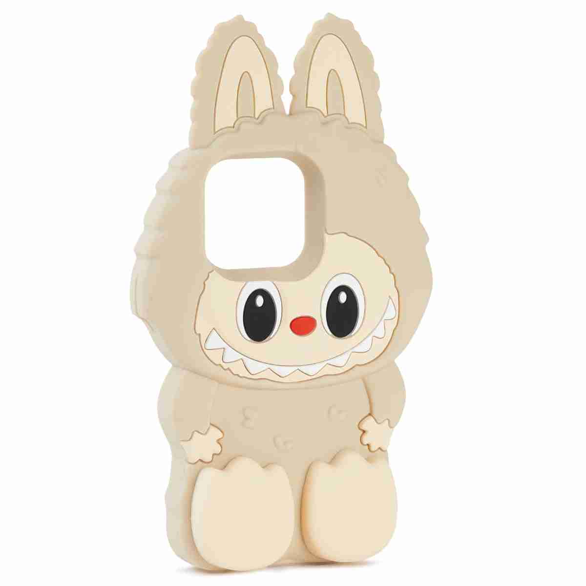 04.08.202500158-15 Husă iPhone 15 , Desen 3D Labubu, Silicon Moale,Cream